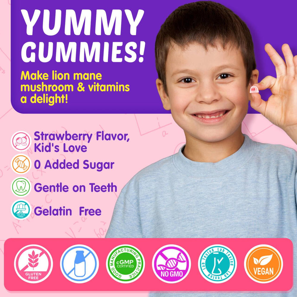 Nextdia Kids Brain Gummies immune-support ingredients close-up with vitamins C and D for immunity