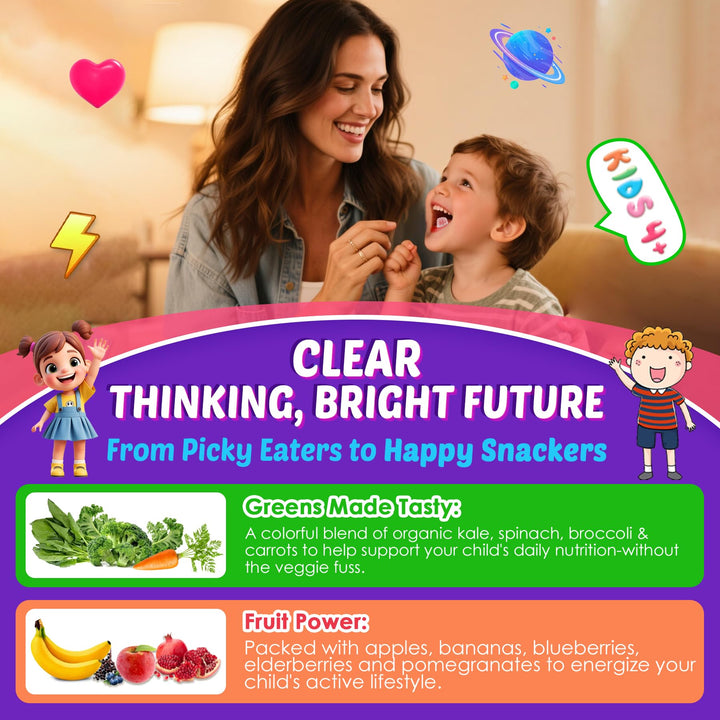 Nextdia Kids Brain Gummies vegan, sugar-free formula on green background for easy daily use