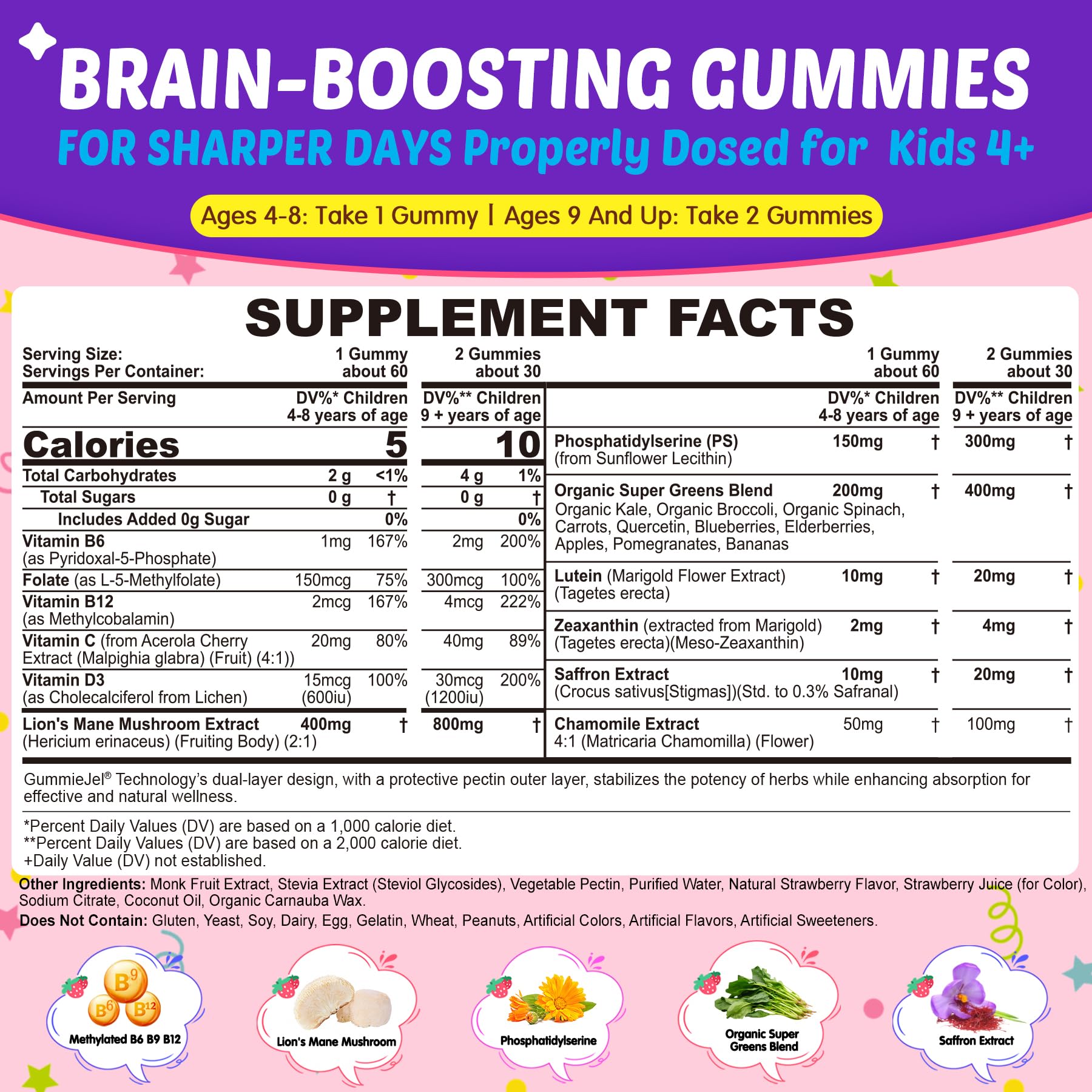 Nextdia Kids Brain Gummies close-up of strawberry gummies for improved focus during school