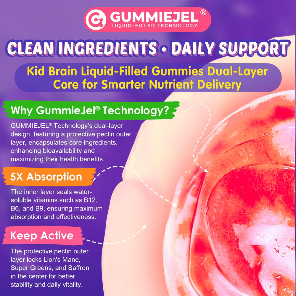 Nextdia Kids Brain Gummies packaging image featuring 60 count bottle and easy daily routine