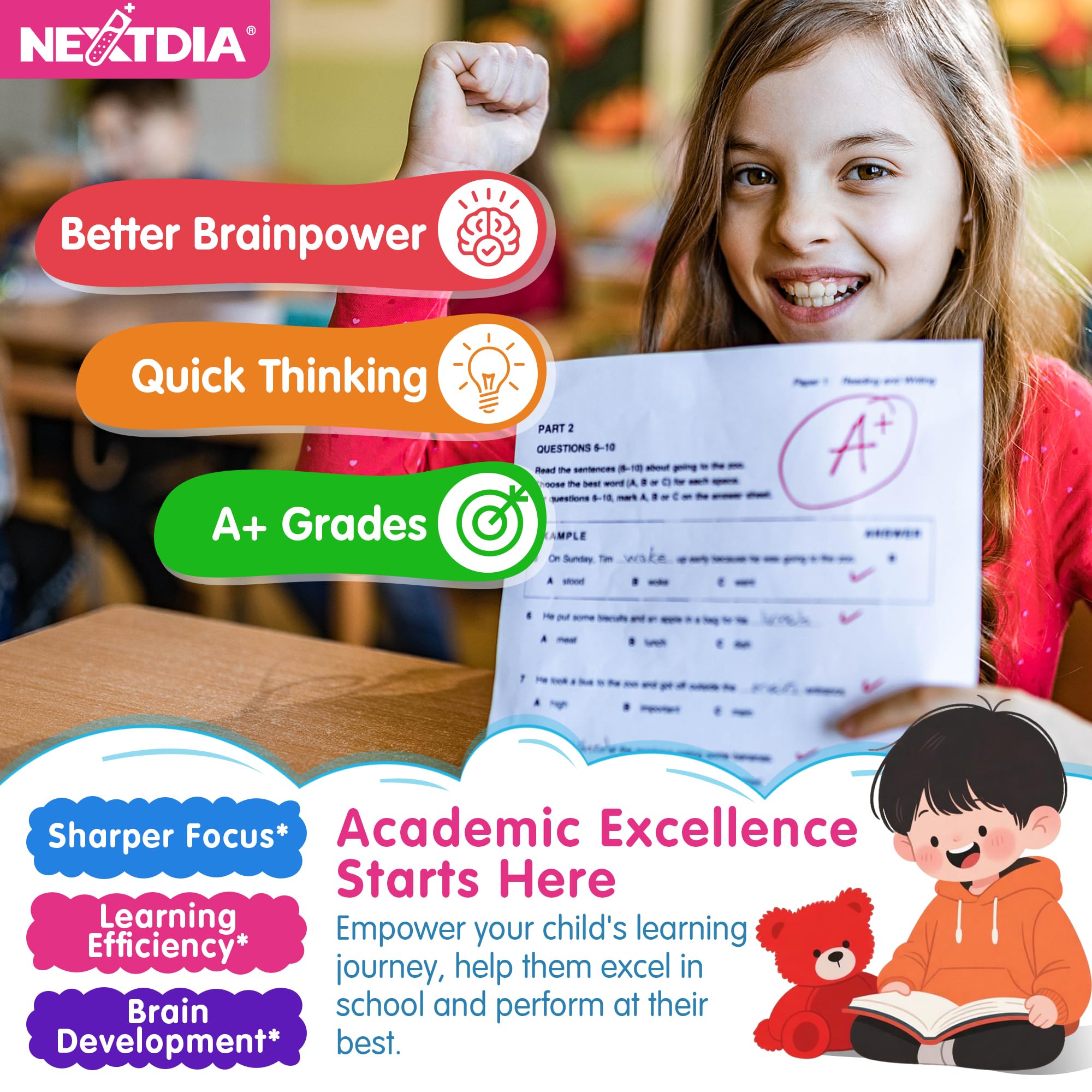 Nextdia gummies support focus during homework and classroom activities.