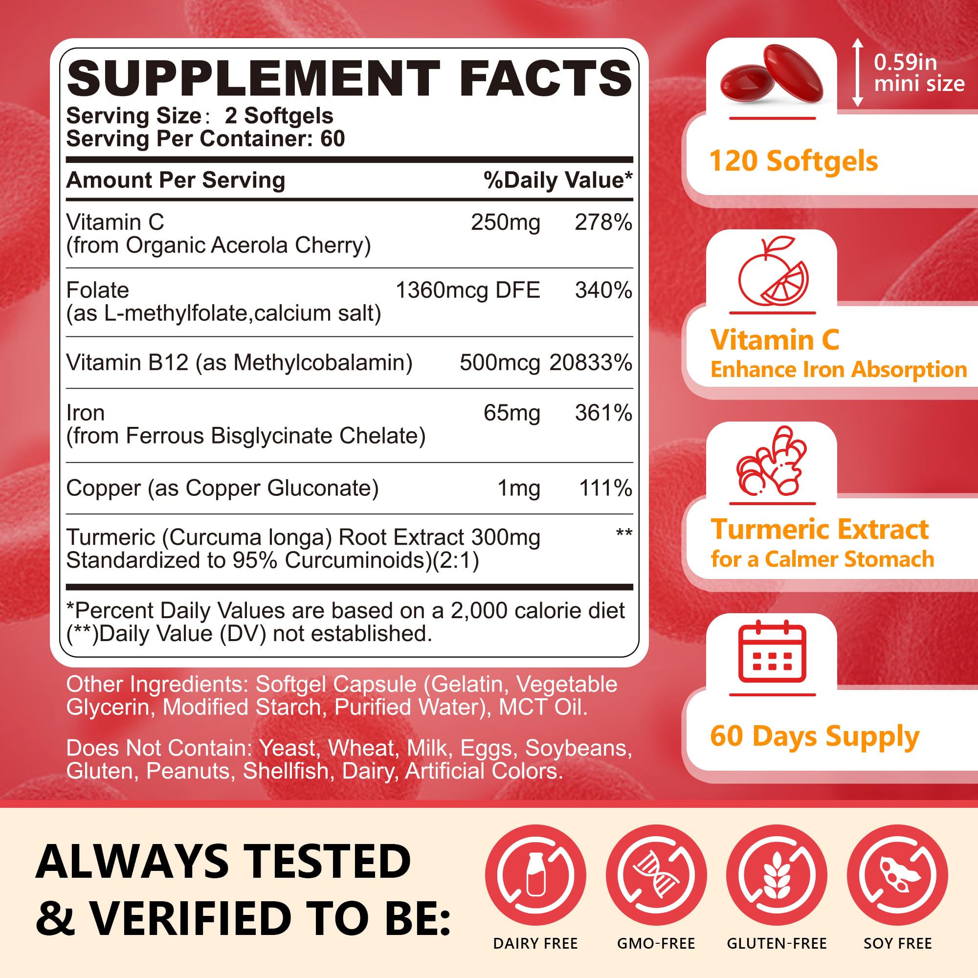 Nextdia liposomal bariatric iron 65mg capsules shown for daily intake.