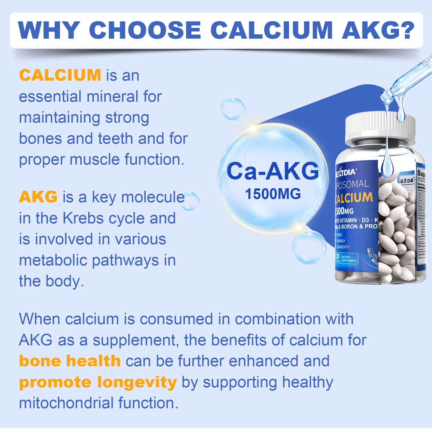 Nextdia liposomal calcium AKG bottle being poured for dosing