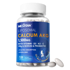Nextdia liposomal calcium AKG bottle highlighting enhanced absorption potential