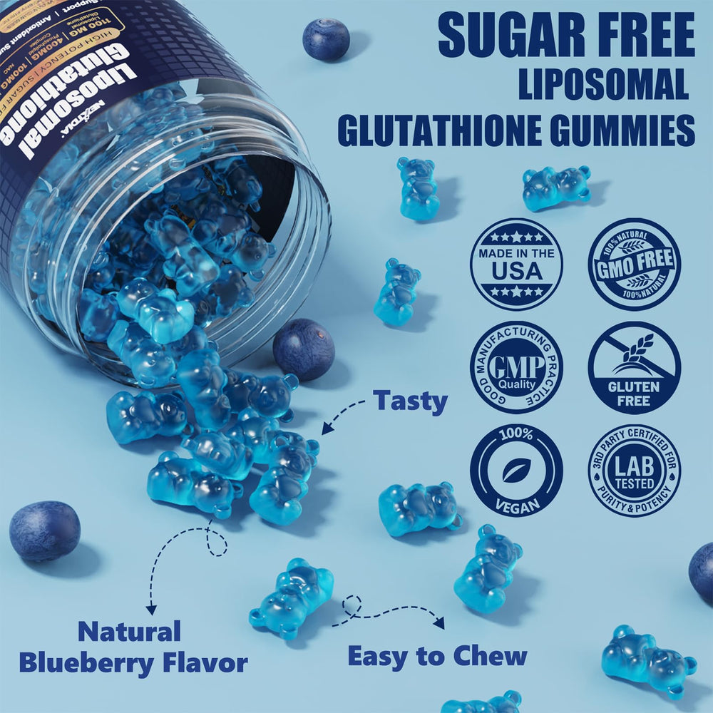 Nextdia Liposomal Glutathione Gummies packaging scene emphasizes vegan, non-GMO quality