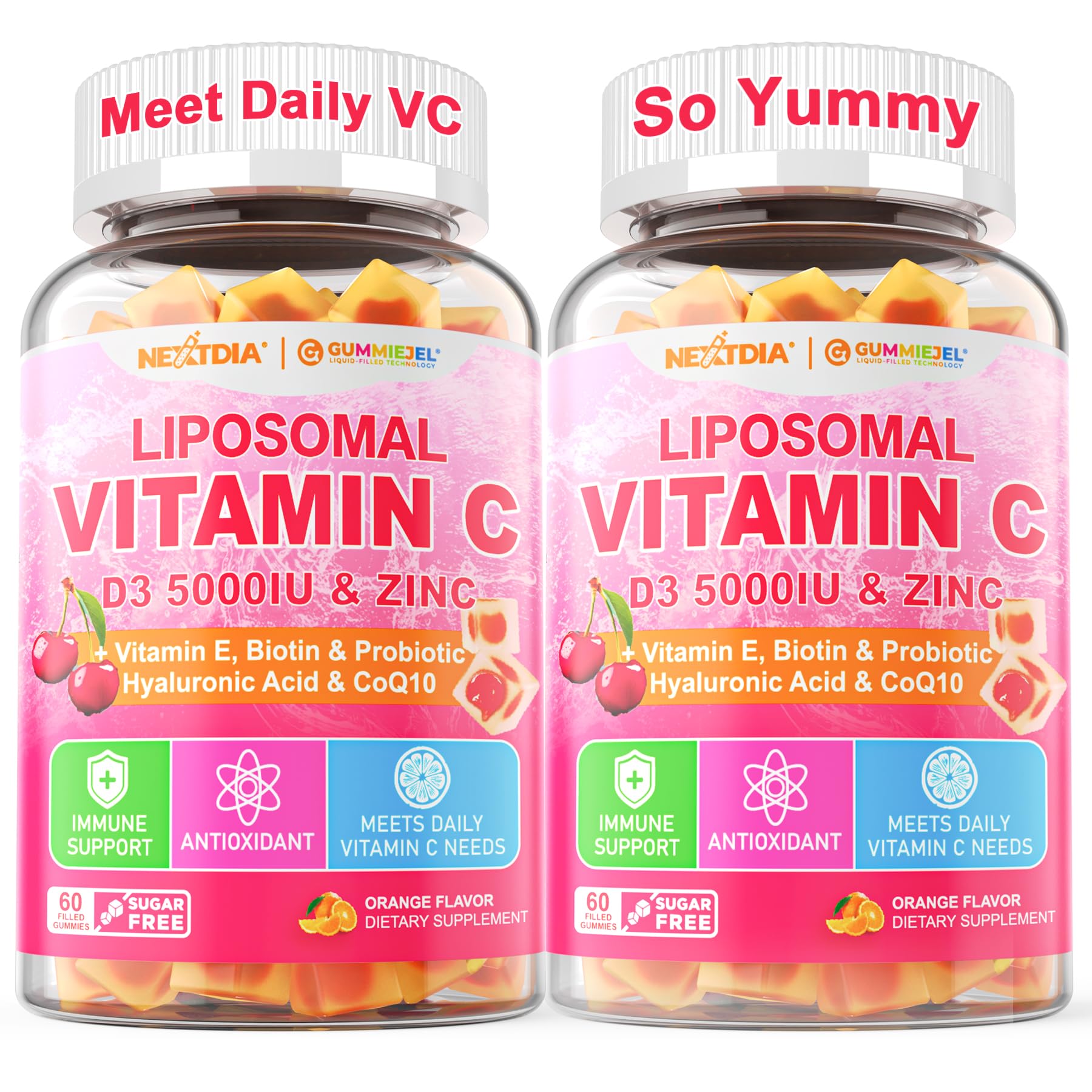 Nextdia liposomal vitamin C gummy pack close-up, highlighting immune-friendly potential.