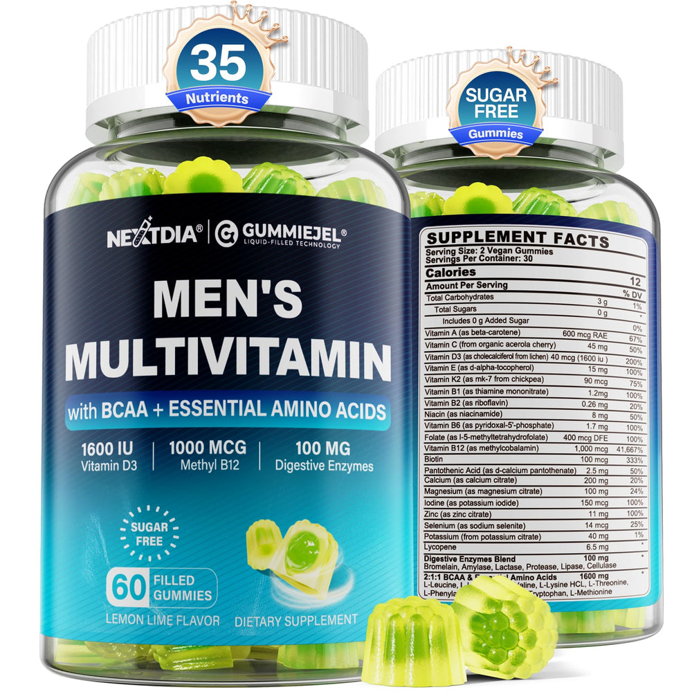 Nextdia Methylated Multivitamin for Men gummies on bottle front may support daily energy