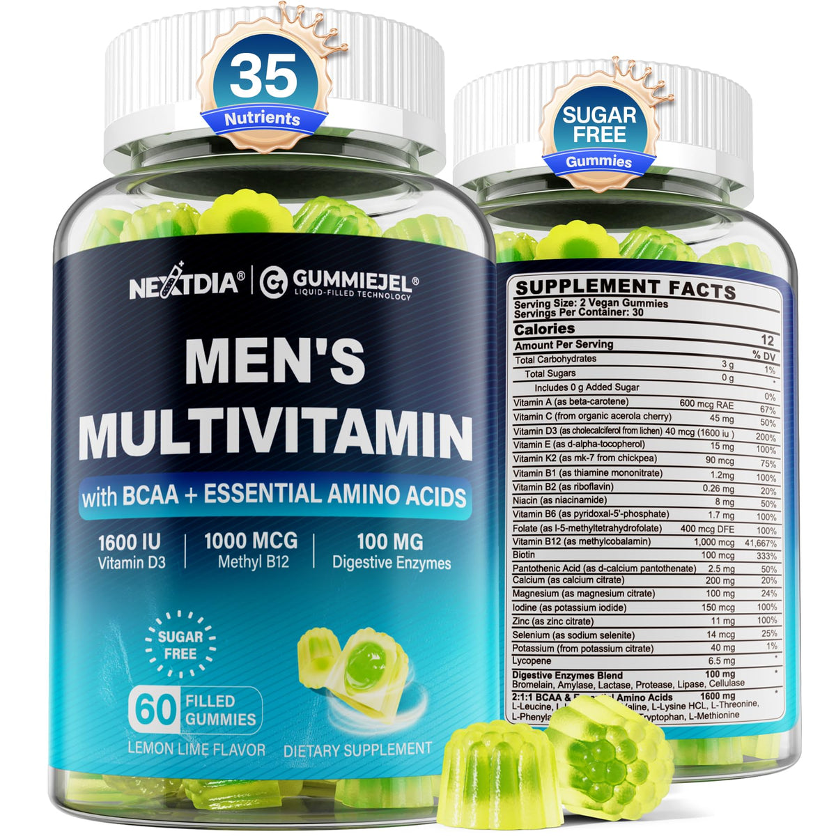 Nextdia Methylated Multivitamin for Men gummies on bottle front may support daily energy