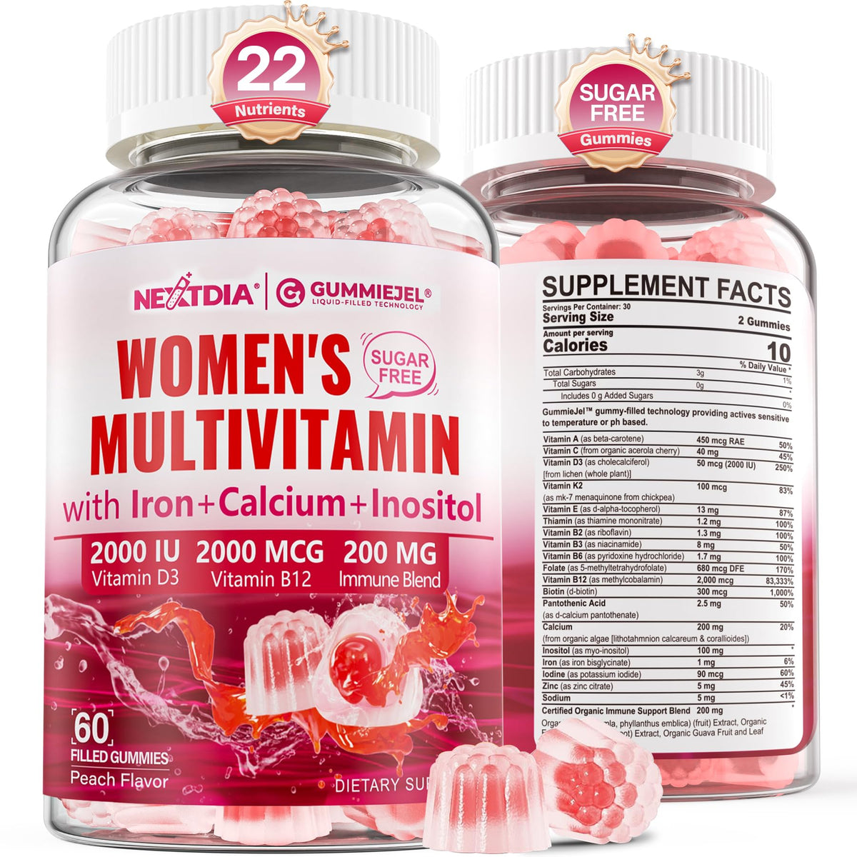 Nextdia Methylated Women Gummies center-fill technology for enhanced nutrient delivery.