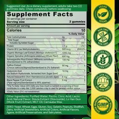 Nextdia Moringa Gummies bottle label close-up highlighting organic moringa and antioxidants.