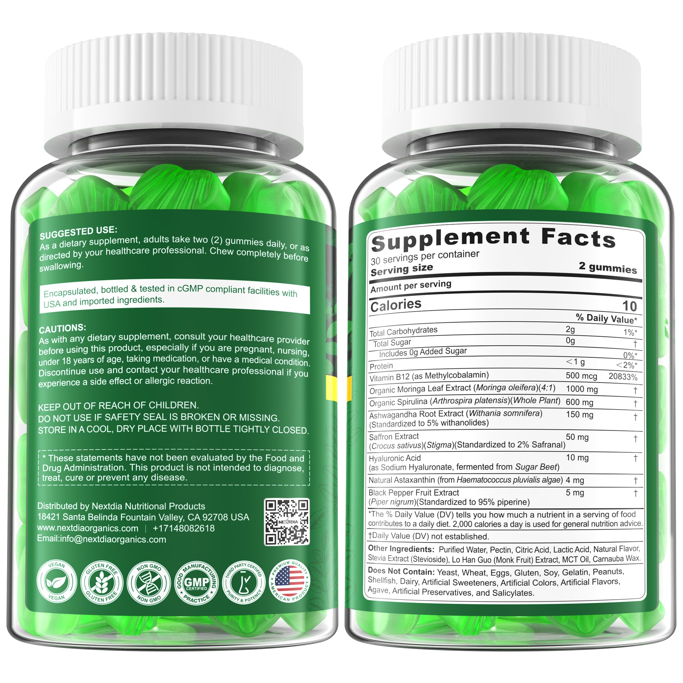 Nextdia Moringa Gummies packaging shot conveying trust and quality.