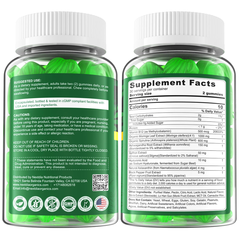 Nextdia Moringa Gummies packaging shot conveying trust and quality.
