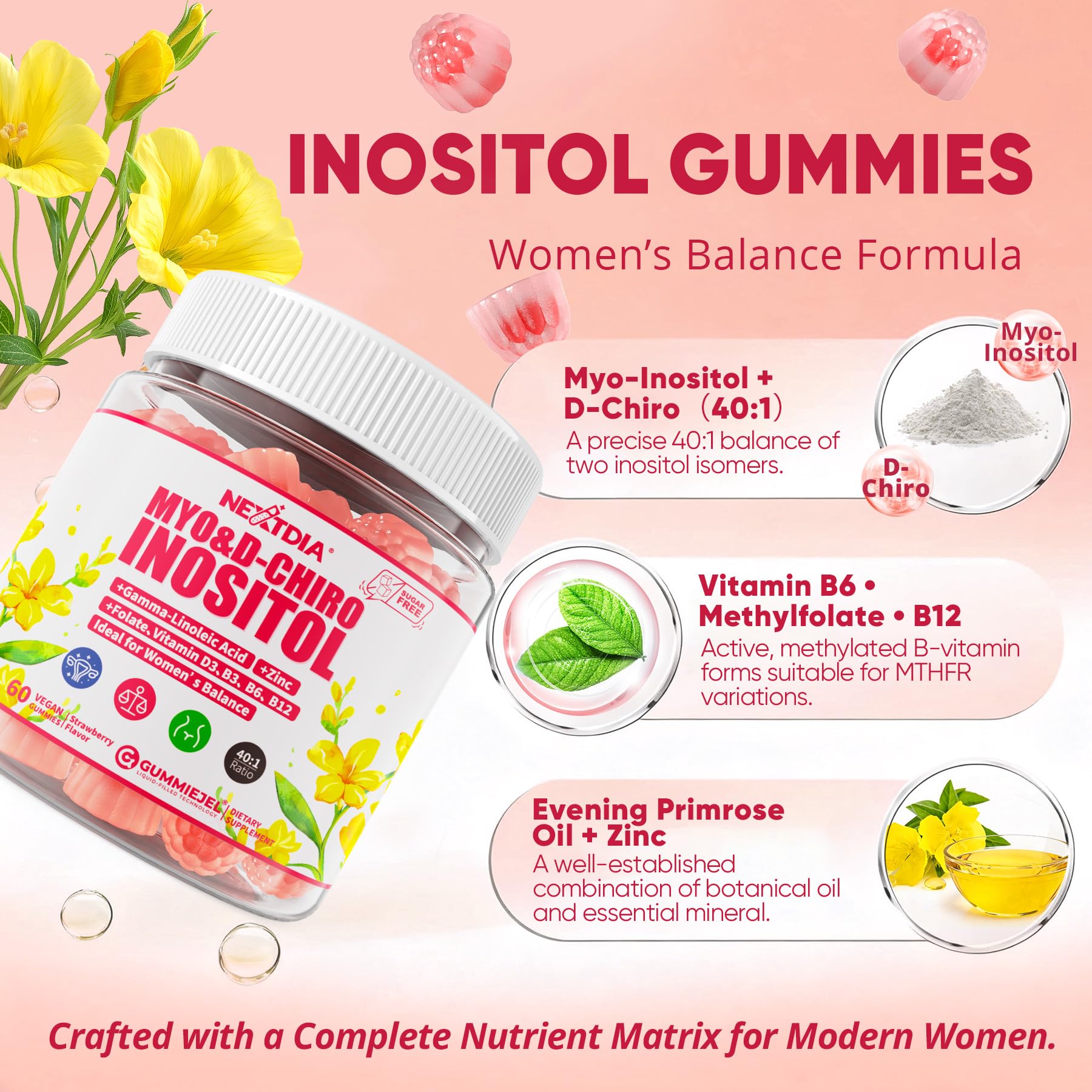 Nextdia gummies closeup texture highlights soft chewable form for comfortable daily intake.