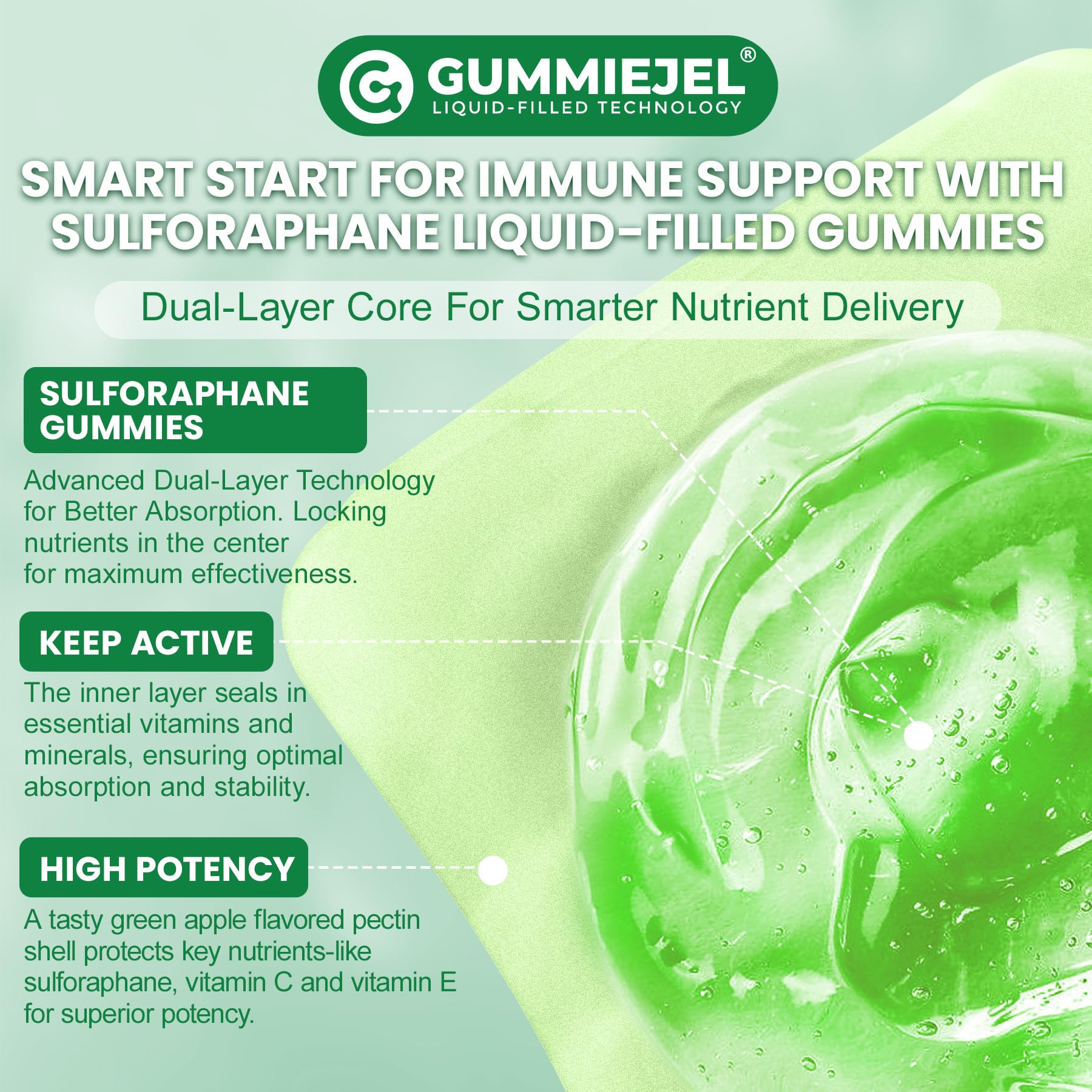 Natural green apple flavor gummies ready to chew.