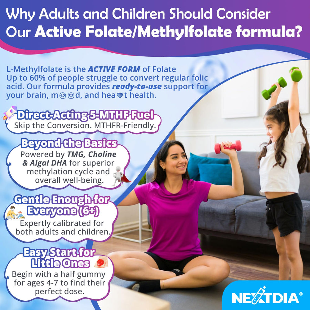 Nextdia Omega-3 DHA/EPA algae oil gummies highlight brain health and focus.