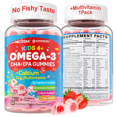 Nextdia Omega 3 gummies bottle pouring to support kids' brain focus.