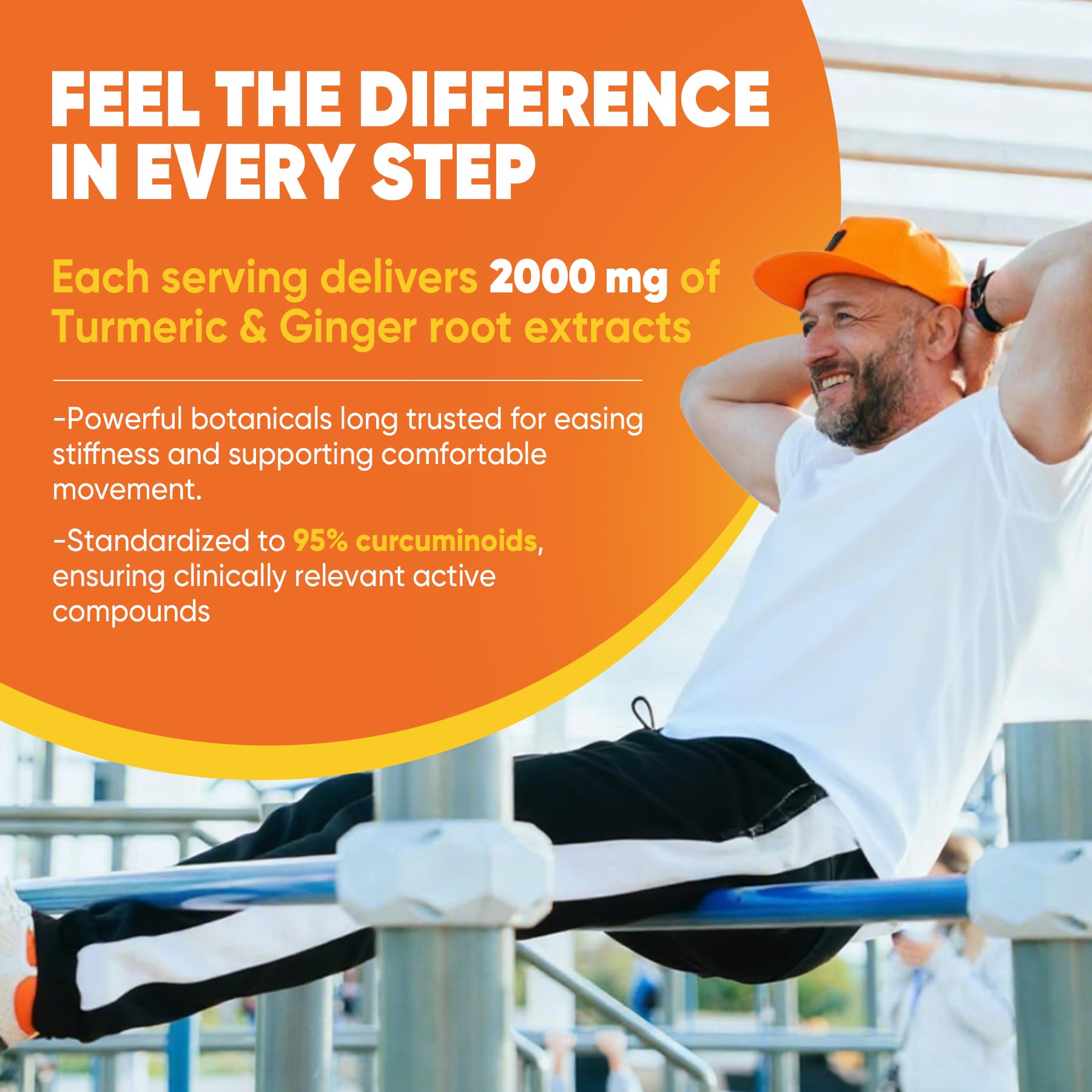Label close-up of organic turmeric root extract used in the formula.