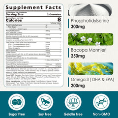 Nextdia phosphatidylserine gummies blueberry flavor close-up shows tasty, sugar-free formula