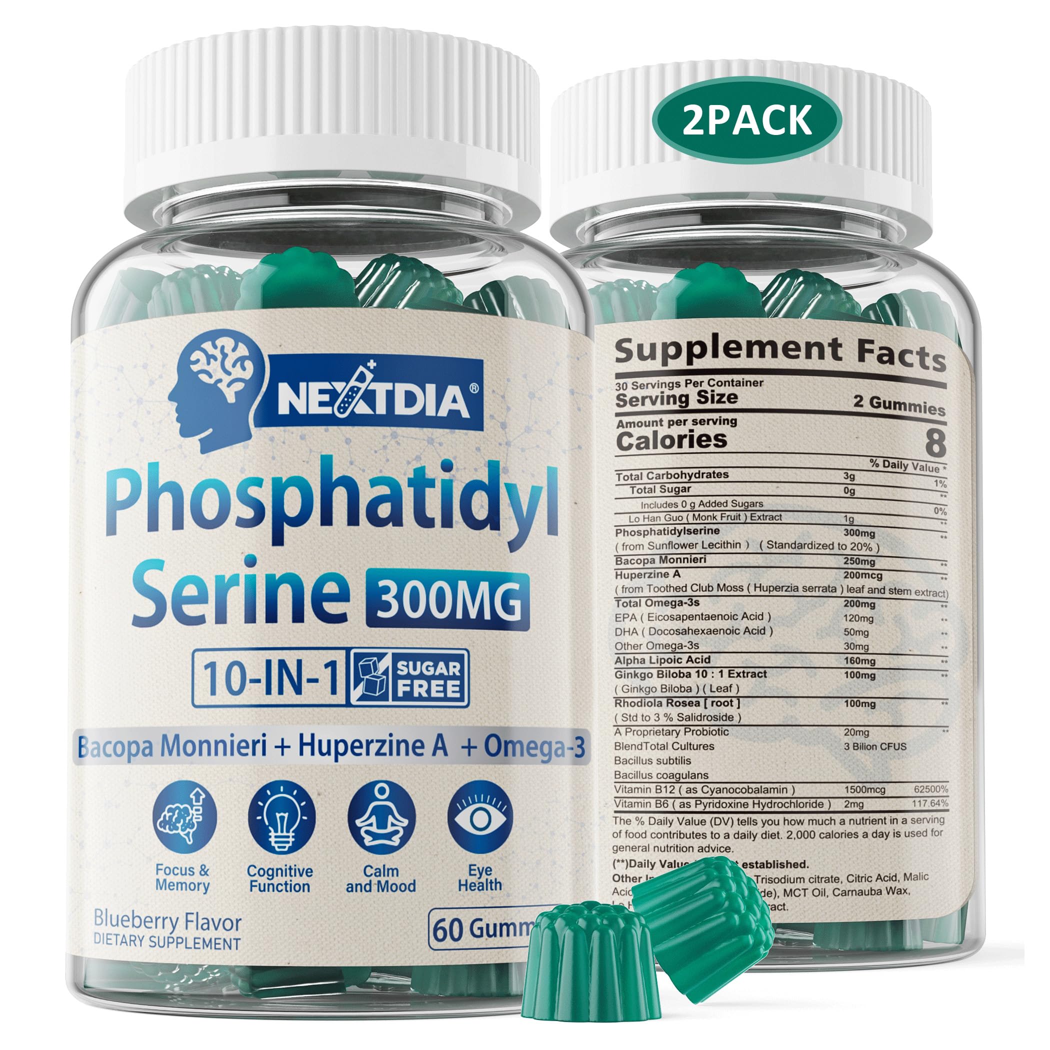 Nextdia phosphatidylserine gummies bottle supports daily focus and mental clarity