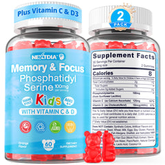 Nextdia phosphatidylserine kids bottle with focus gummies supports daily concentration.
