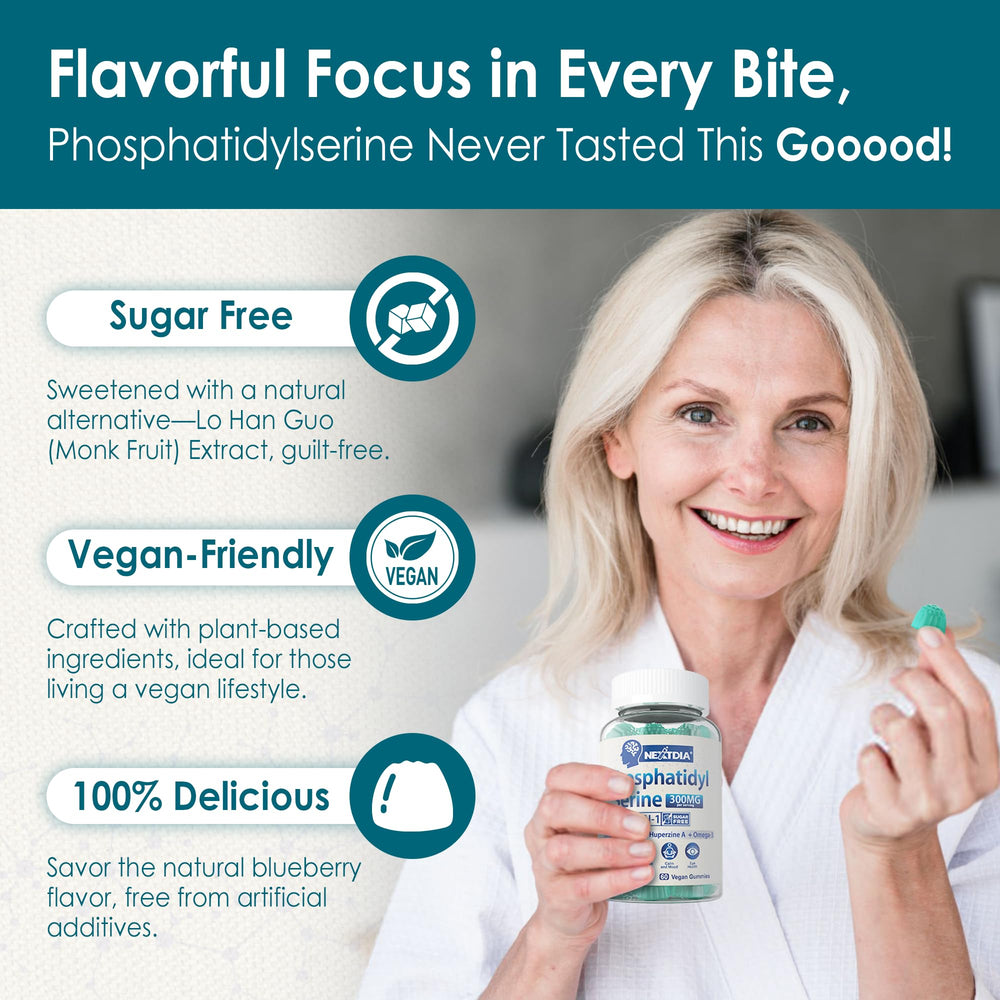 Nextdia phosphatidylserine omega-3 balance label highlights overall brain support