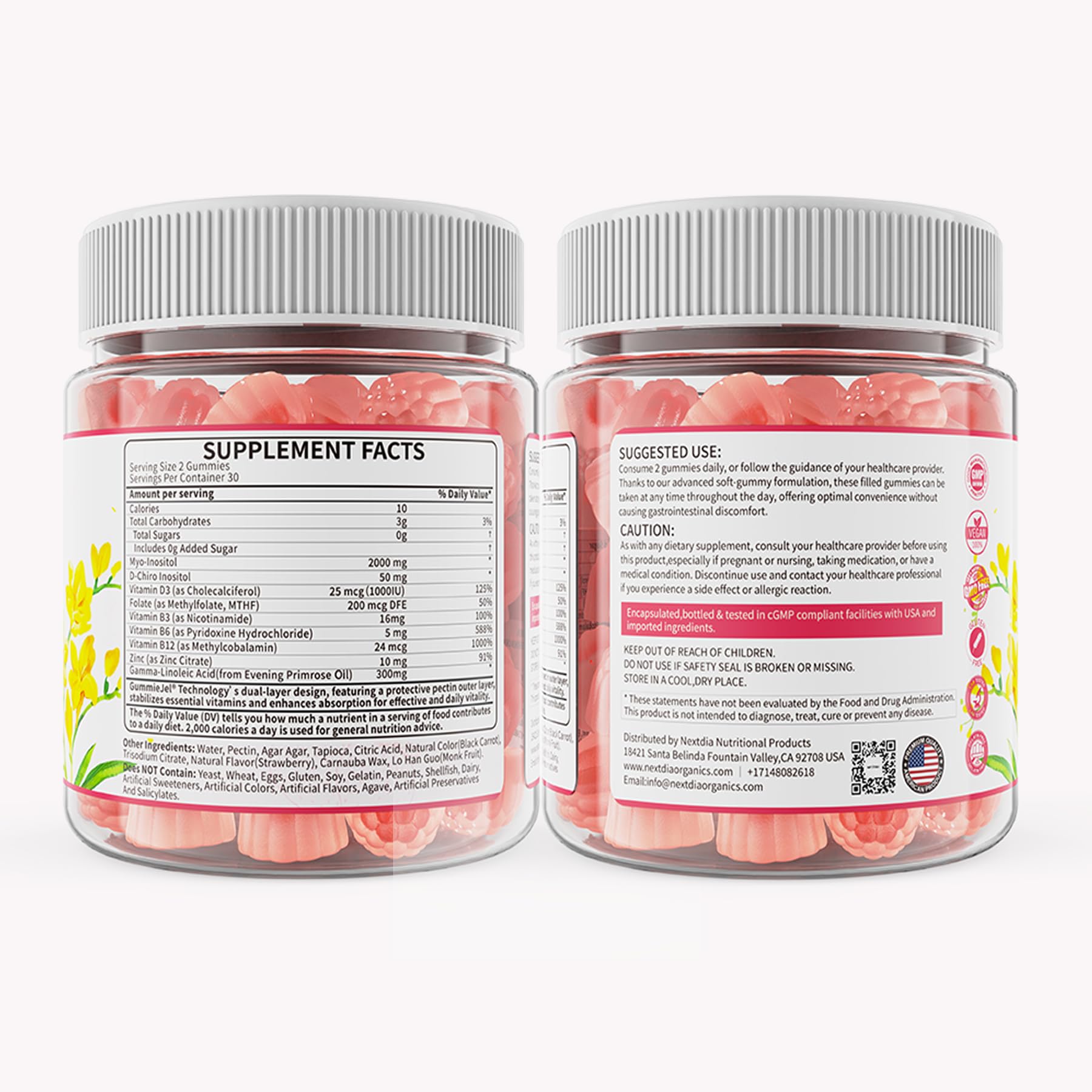 Nextdia plant-based pectin gummies image reflects vegan formulation and natural sweetness.