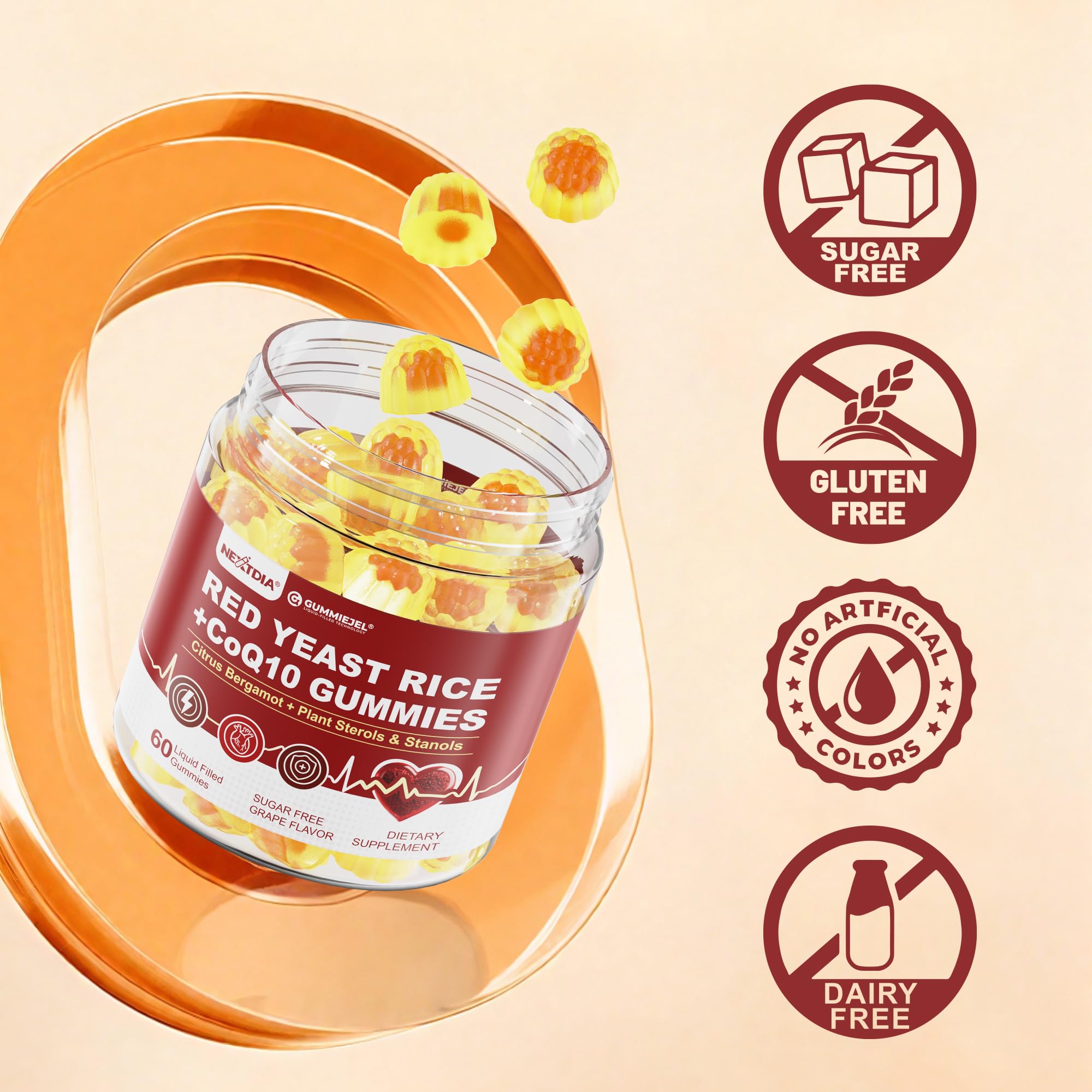 Nextdia Red Yeast Rice Gummies CoQ10 energy boost.