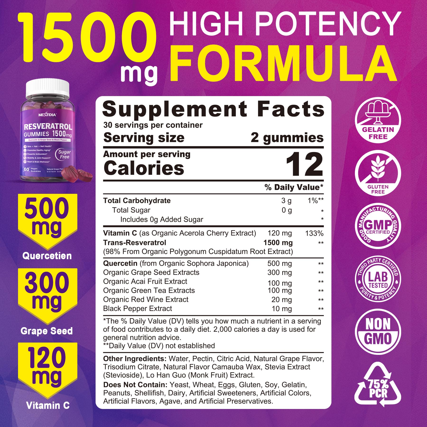 Nextdia Resveratrol gummies closeup for easy daily wellness