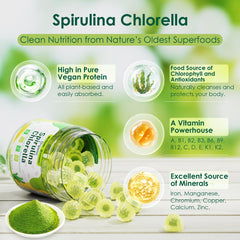 Nextdia Spirulina Chlorella Gummies jar closeup showing juicy texture.