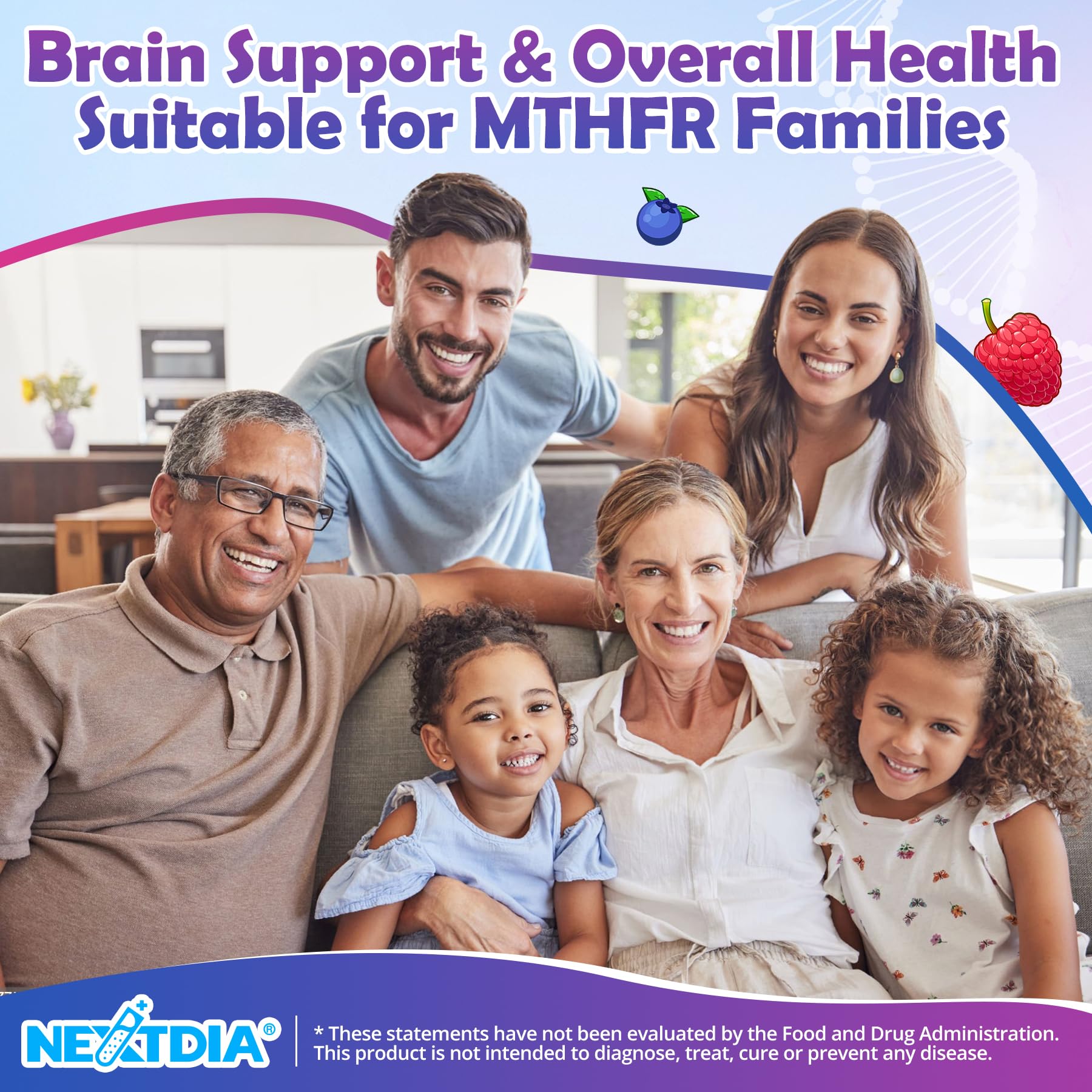 Nextdia Sugar-free folate gummies close-up emphasizing easy daily intake.