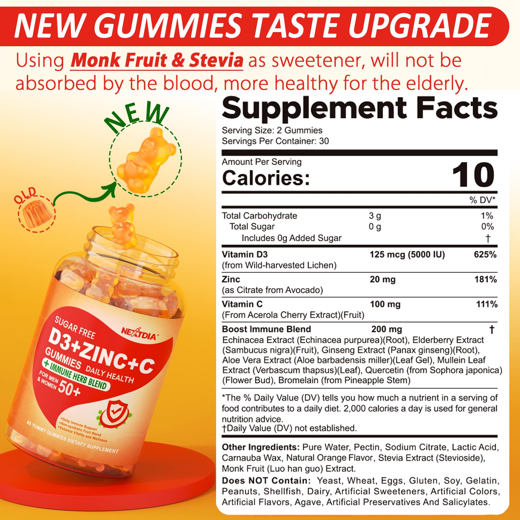 Nextdia gummies closeup showing soft texture and daily immune support.