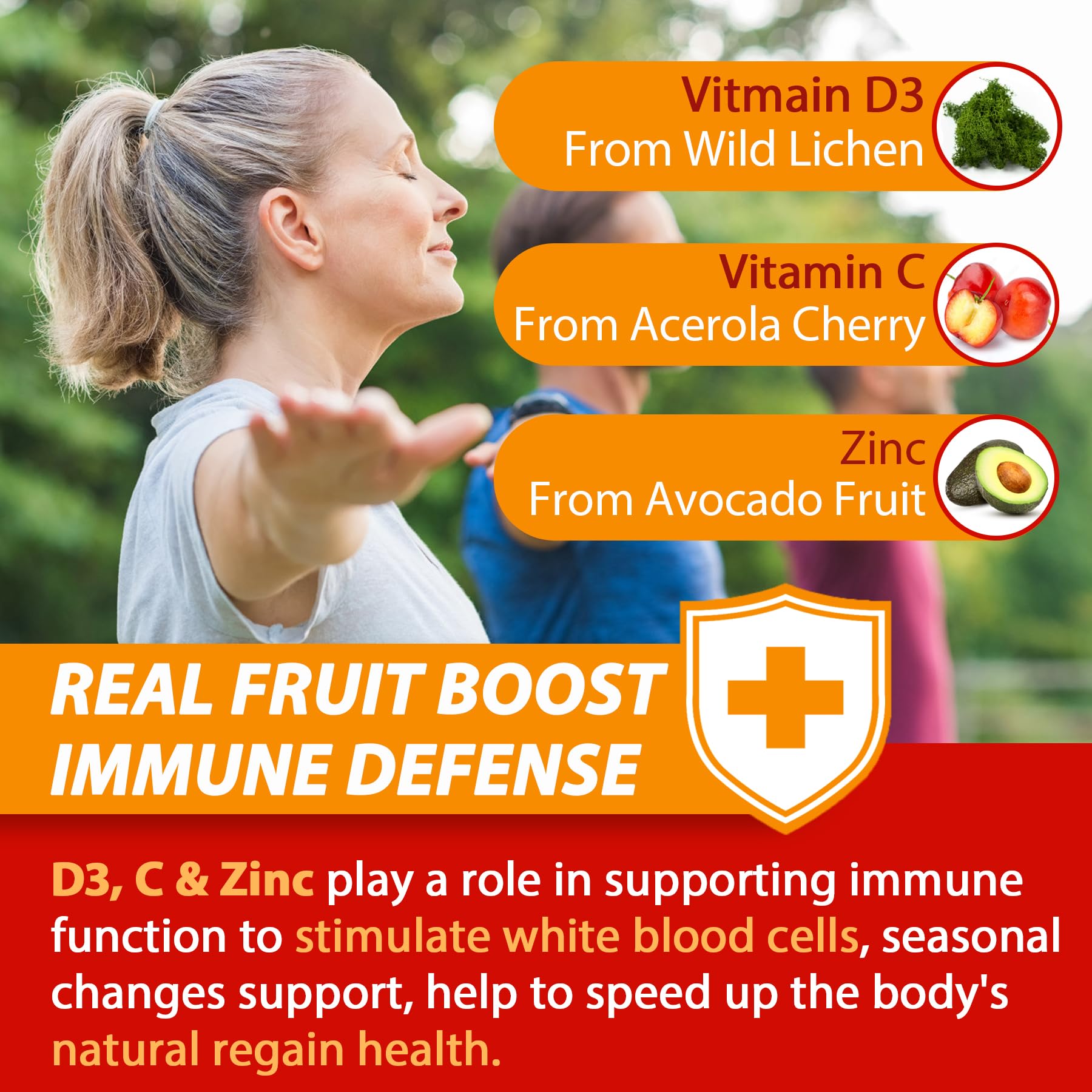 Nextdia ingredients panel highlights D3, C and zinc for immune health.