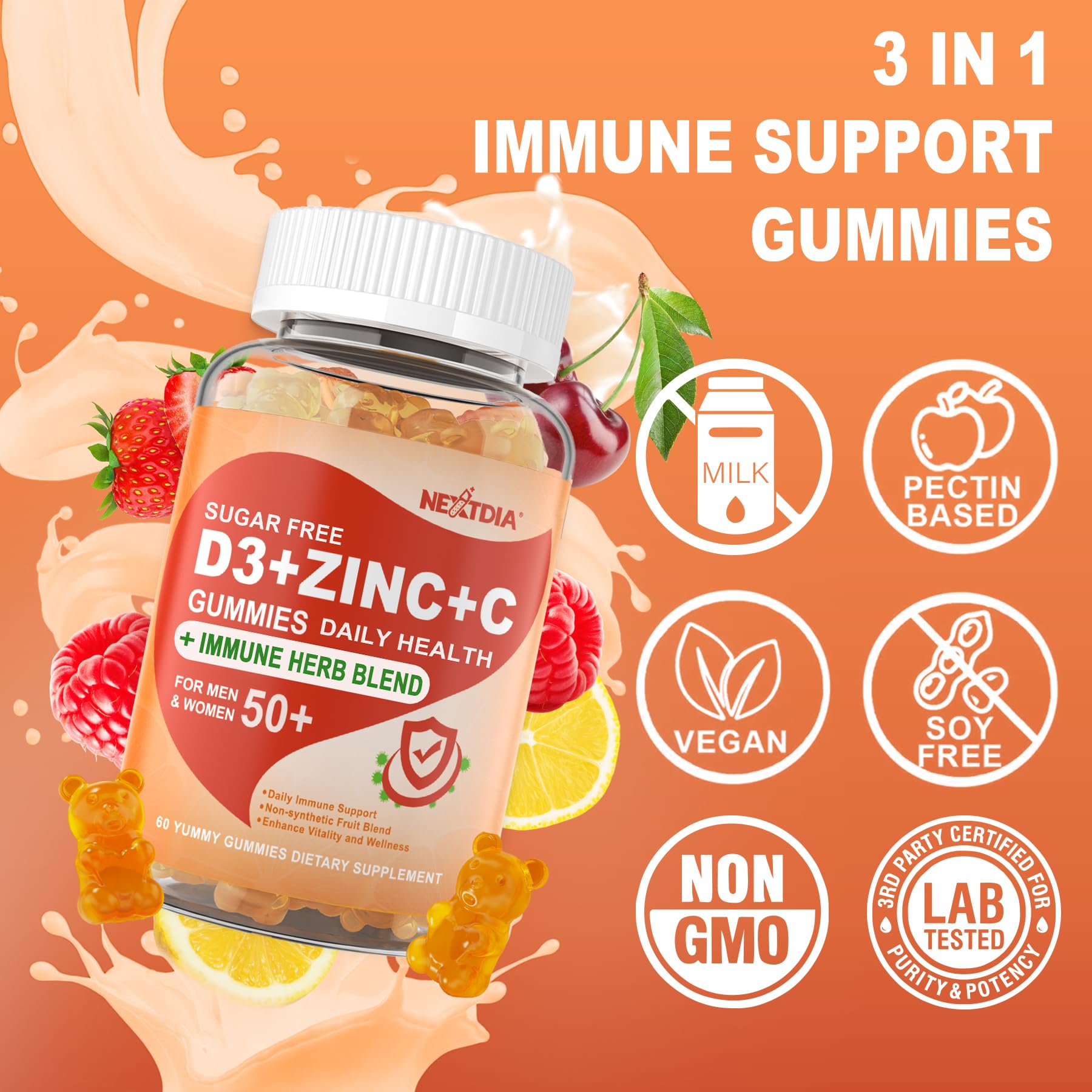 Nextdia label shows vegan and gluten-free formula.
