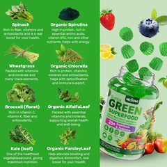 Nextdia Super Greens packaging side, non-GMO vegan formula claim.