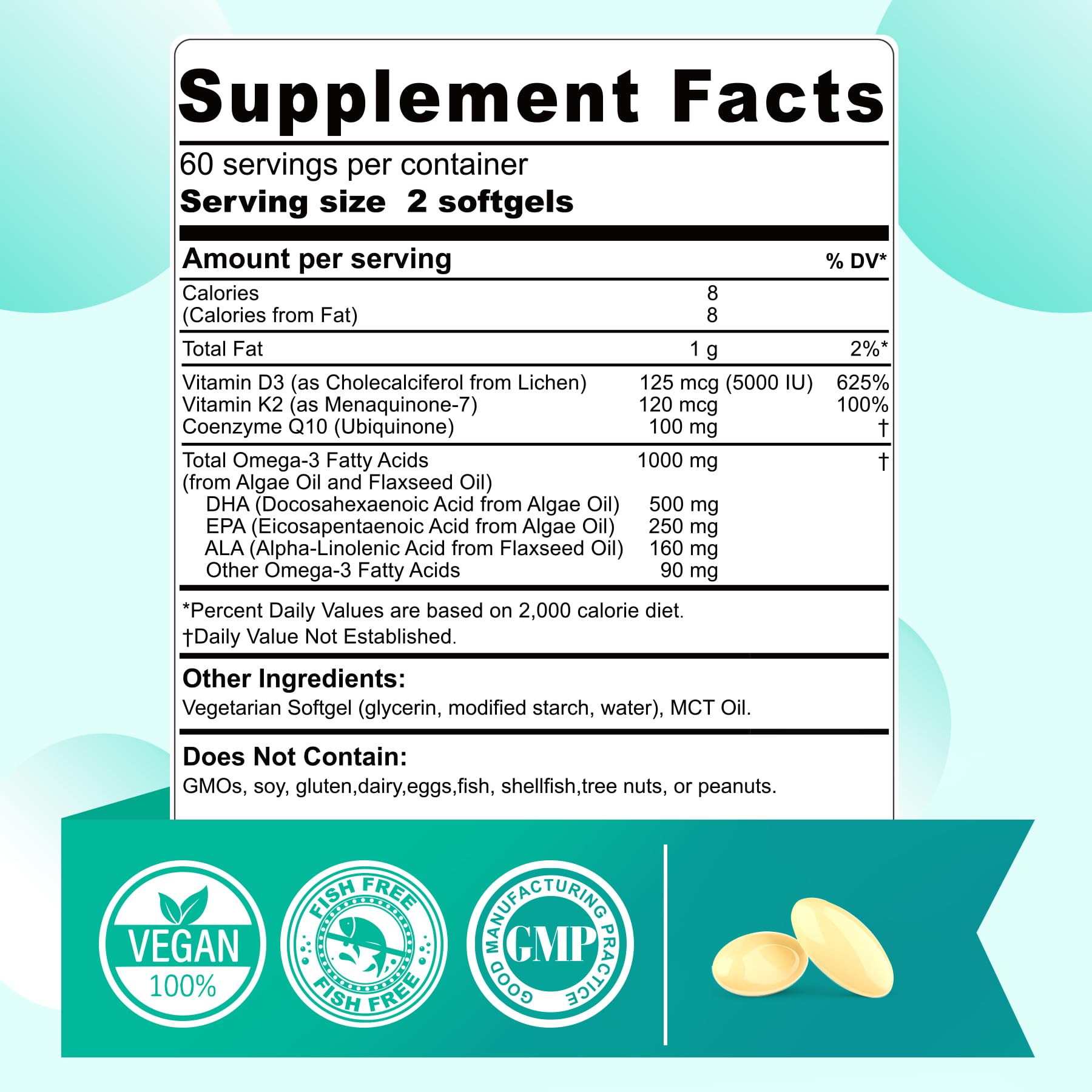 Nextdia omega-3 algae oil softgels displayed as a plant-based supplement