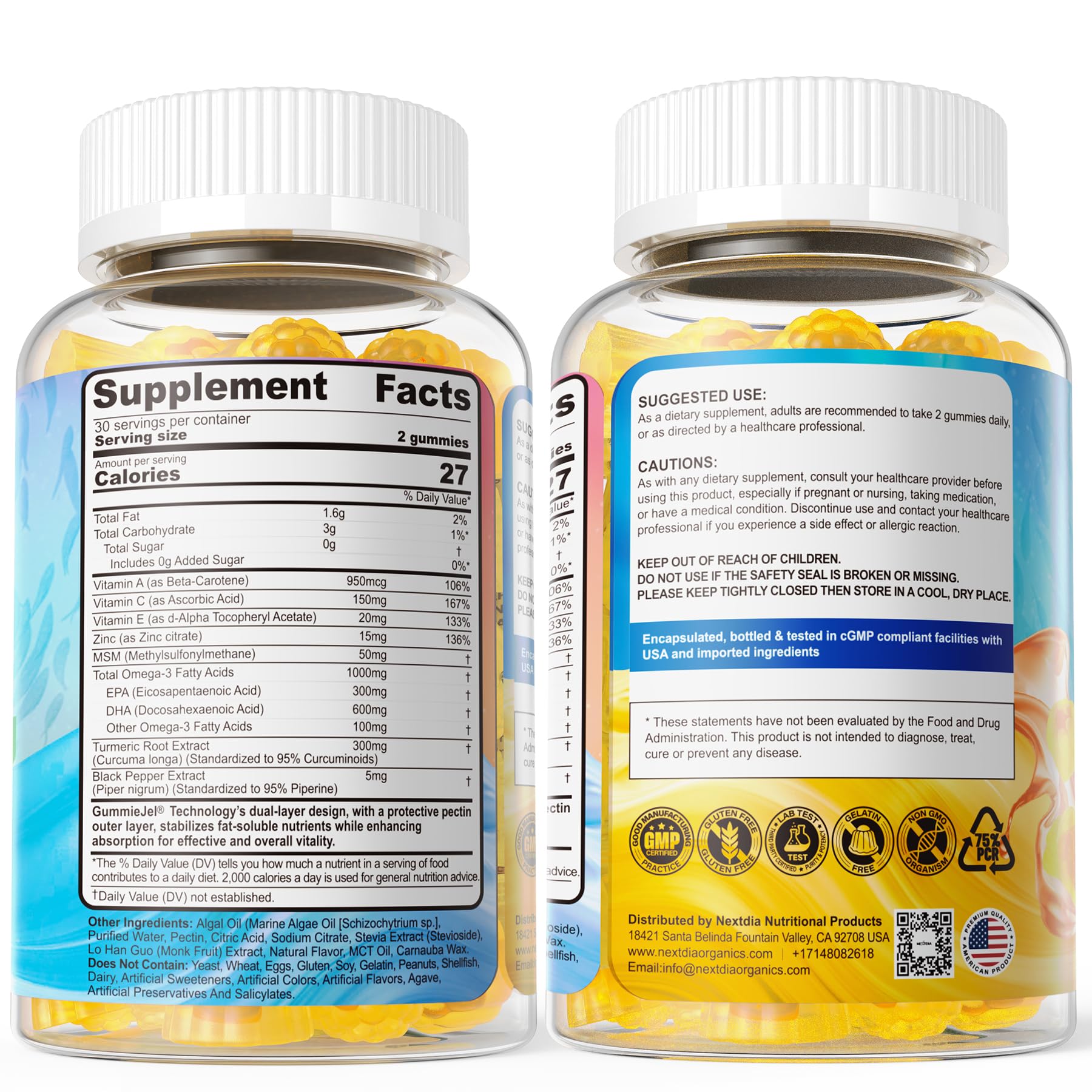 Nextdia packaging highlights sustainable, sugar-free formula for a clean wellness habit.