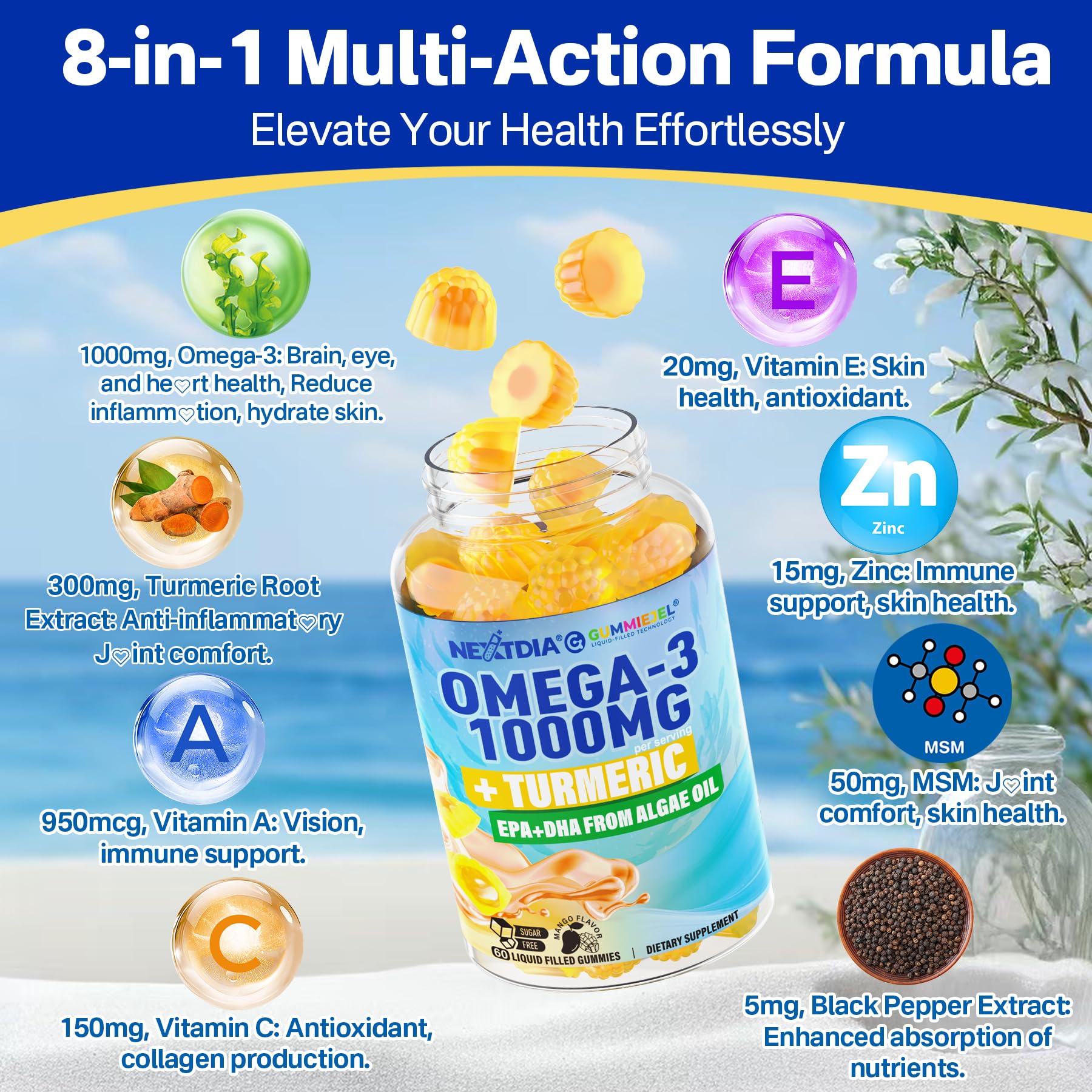 Nextdia Vegan Omega-3 Gummies texture close-up showing soft chewy bites.