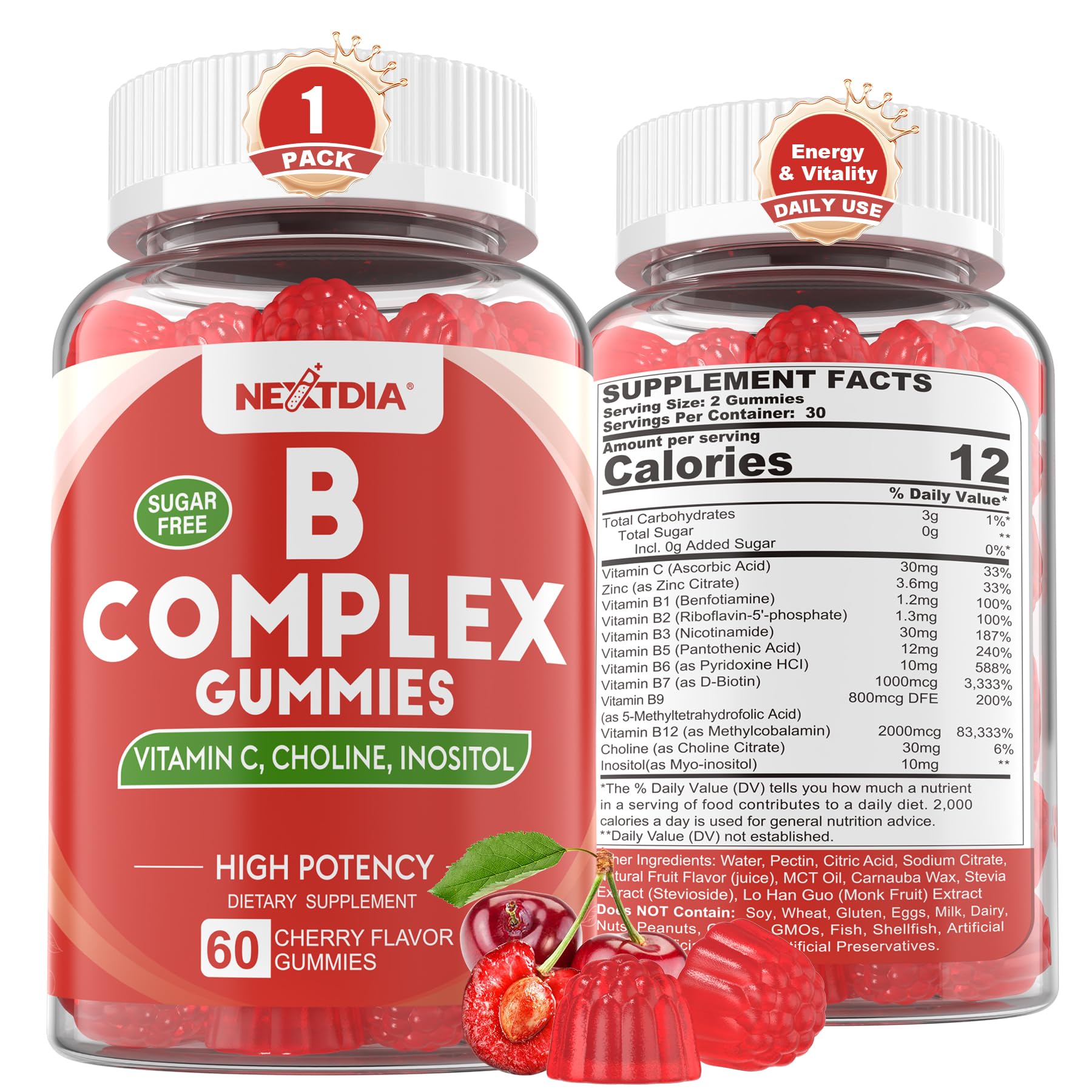 Nextdia Vitamin B Complex Gummies jar on shelf suggesting daily energy and mood support.