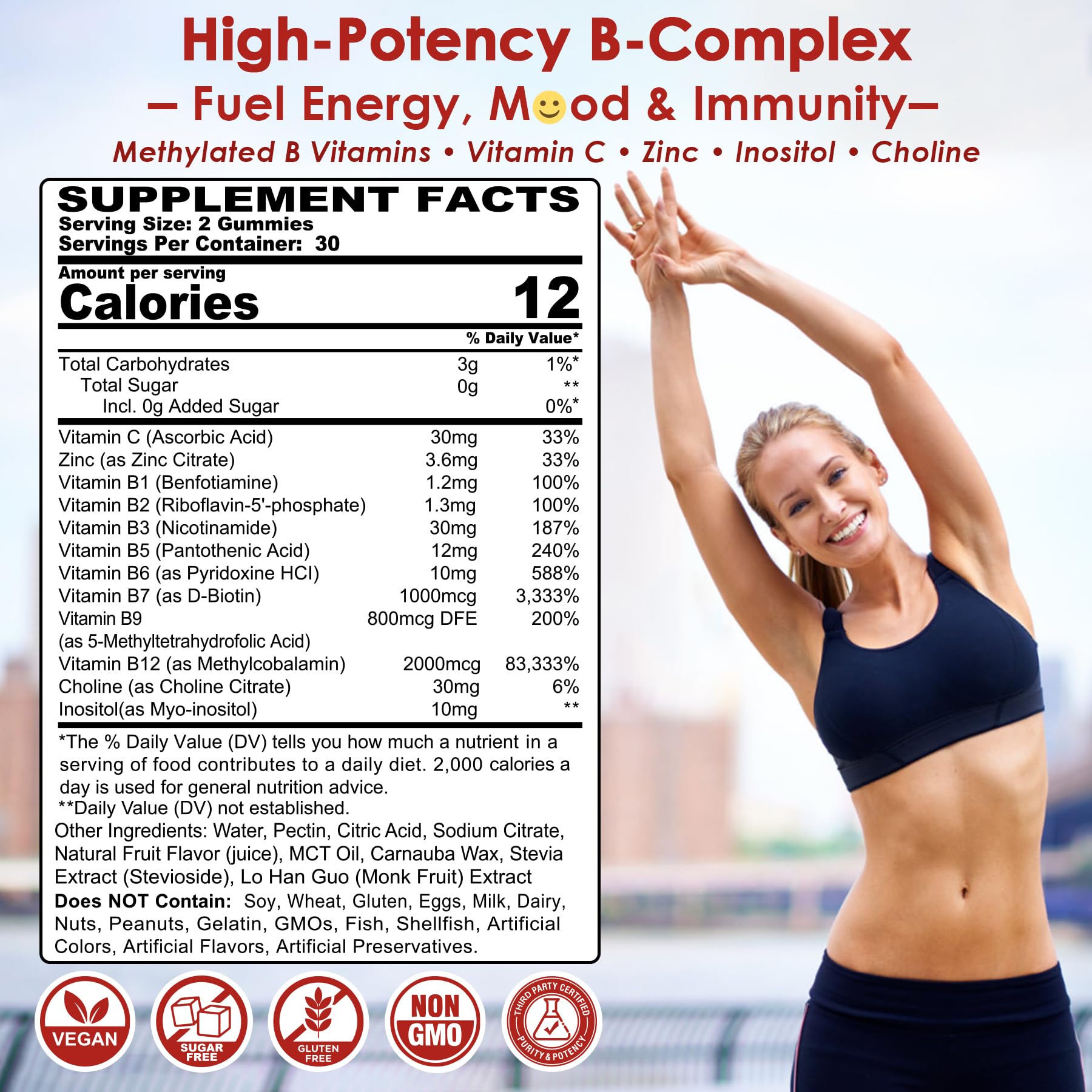 Nextdia Vitamin B Complex Gummies pouring two cherry gummies for daily resilience