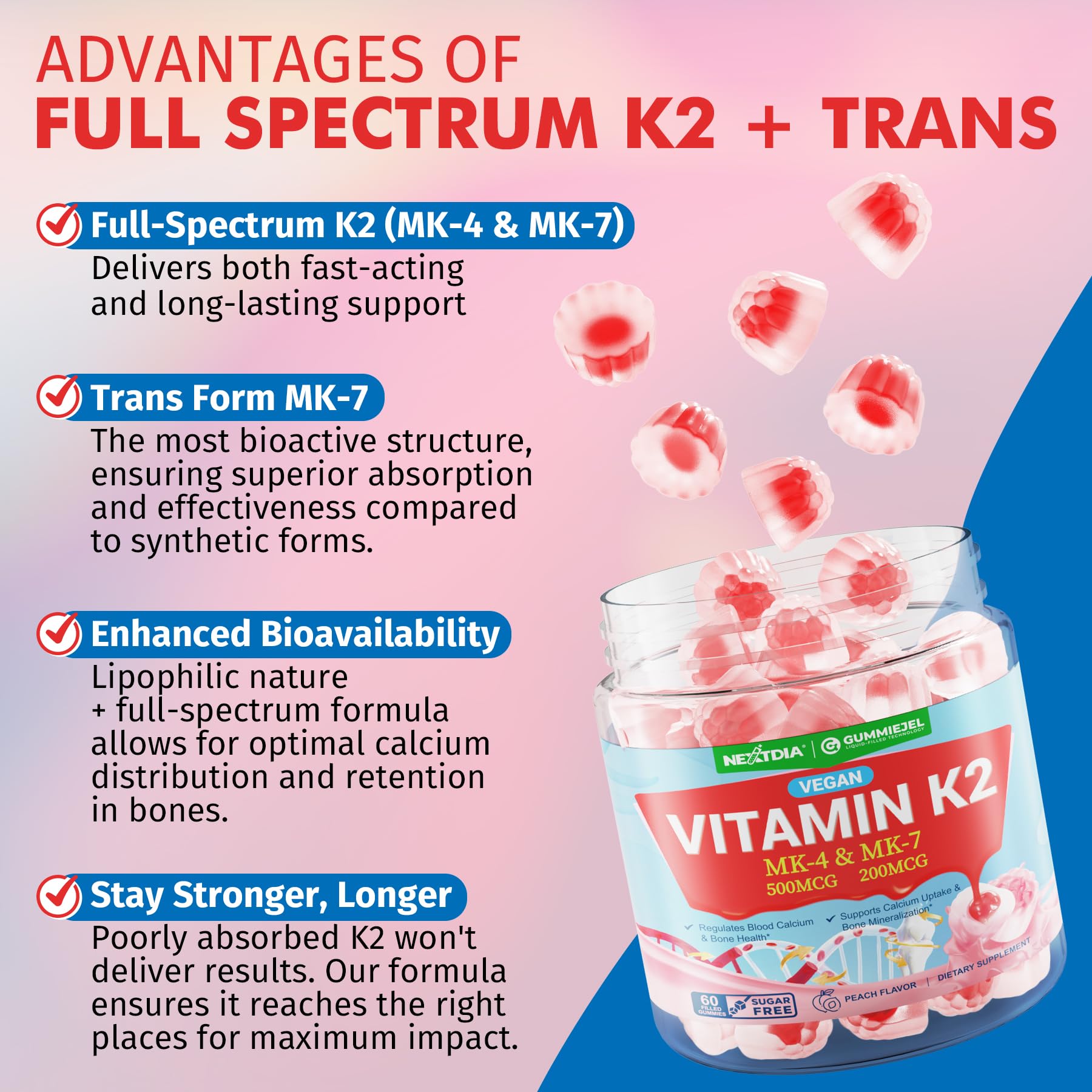 Two Nextdia Vitamin K2 Gummies bottles in a convenient pack for ongoing use.
