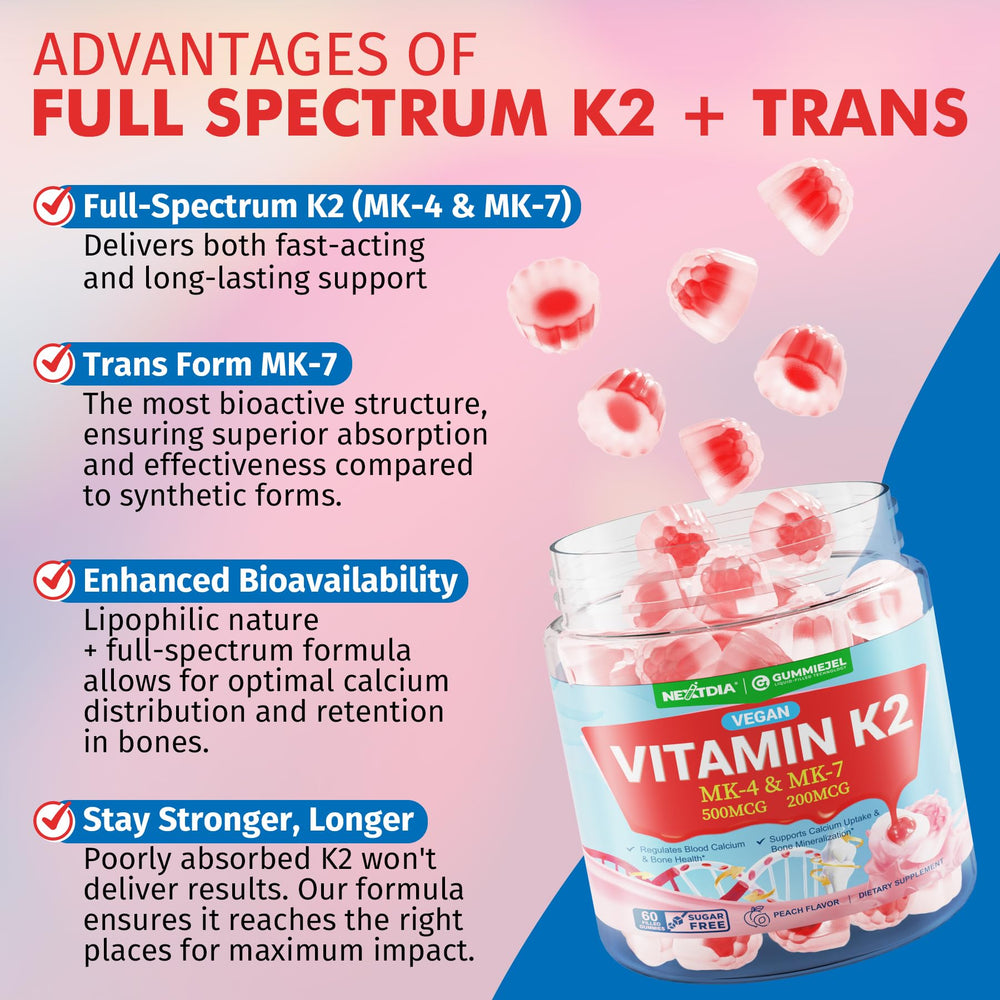 Two Nextdia Vitamin K2 Gummies bottles in a convenient pack for ongoing use.