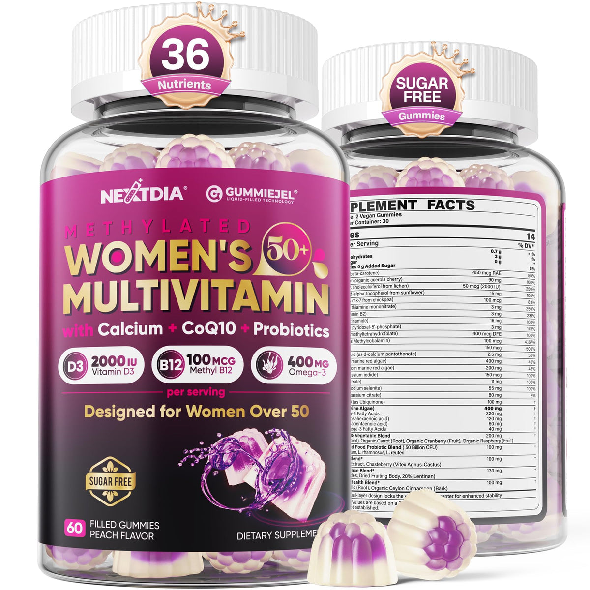 Nextdia multivitamin gummies bottle for 50+ women supports daily energy