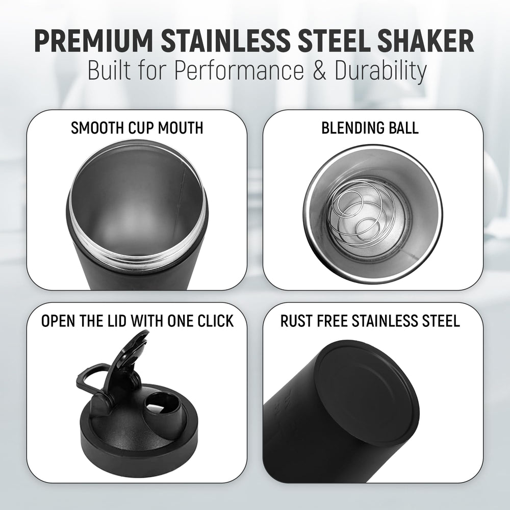 NextPour insulated 25oz shaker bottle showing double-wall stainless steel construction
