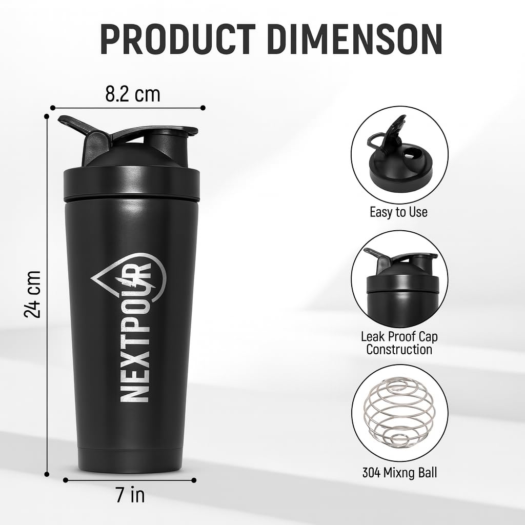 NextPour 25oz shaker bottle leak-proof cap ensuring secure seal during workouts and travel