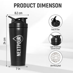 NextPour 25oz shaker bottle leak-proof cap ensuring secure seal during workouts and travel