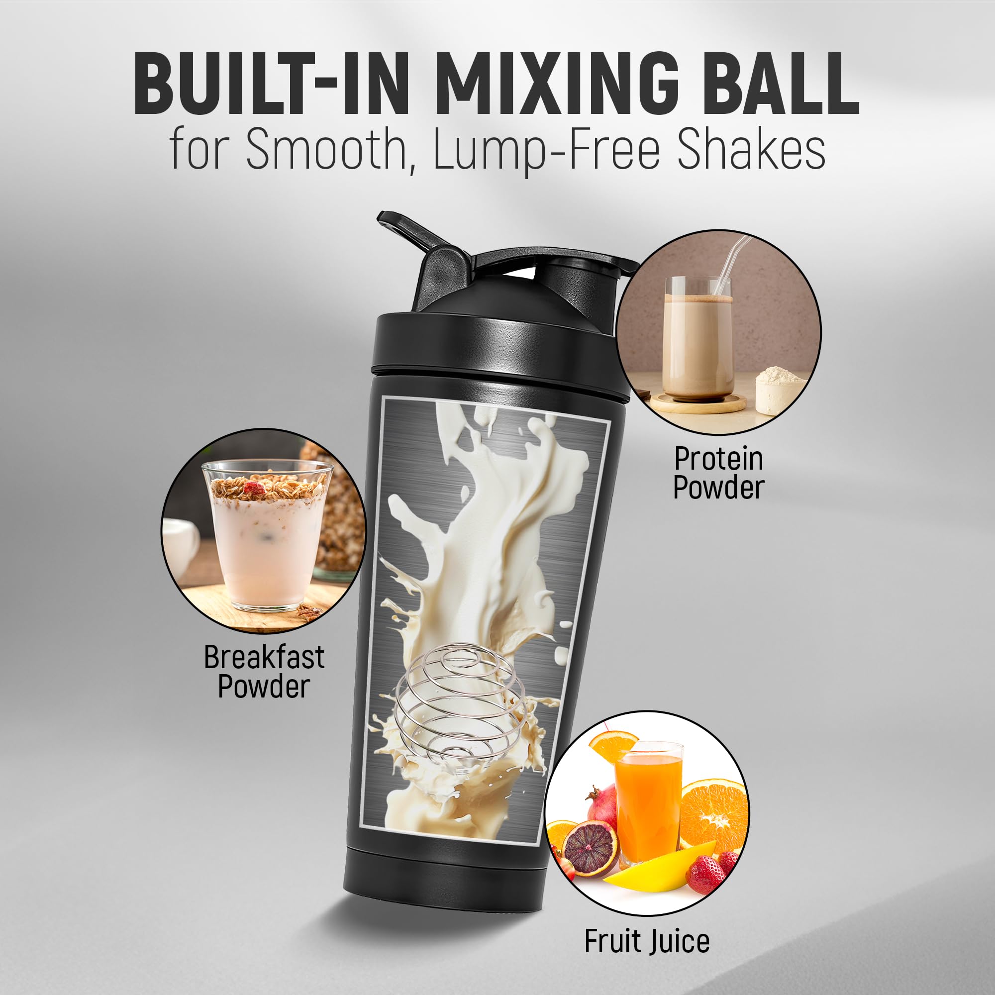 NextPour 25oz shaker bottle with measurement marks for portioning shakes