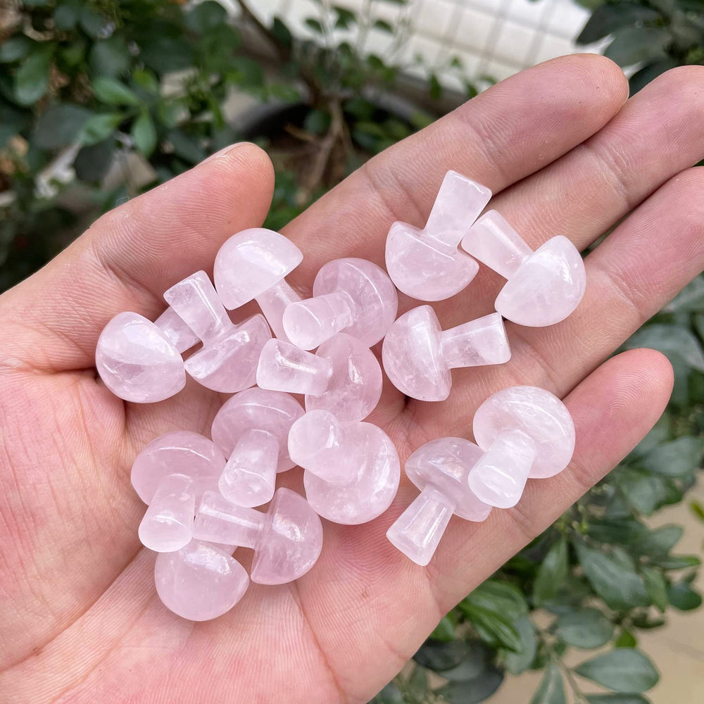 Neyisaa rose quartz mushroom for jewelry making and crafts.