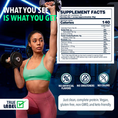 NF Sports plant-based protein scoop ready to mix into smoothies for a convenient boost.