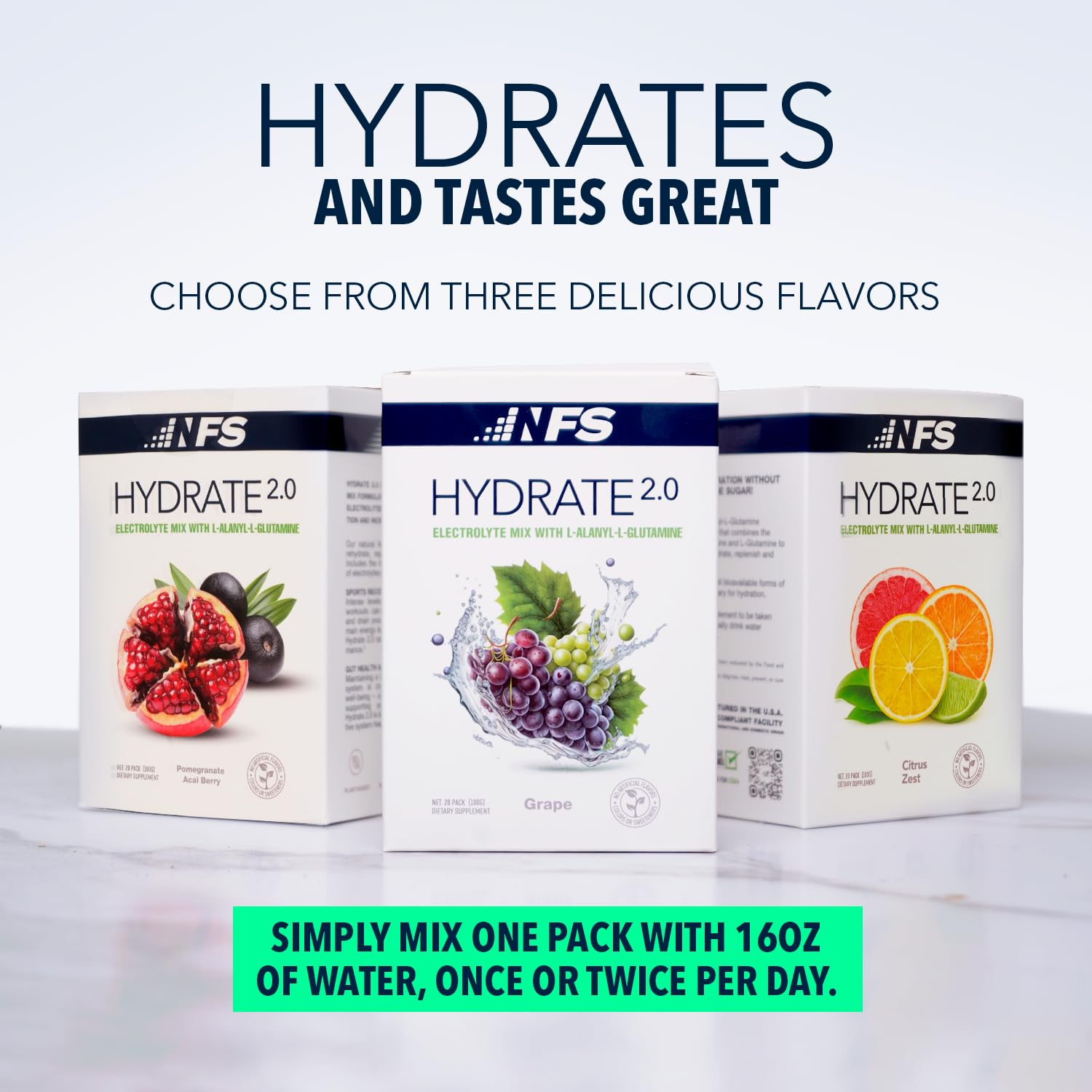 Serving Hydrate 2.0 grape in a glass with water for training support