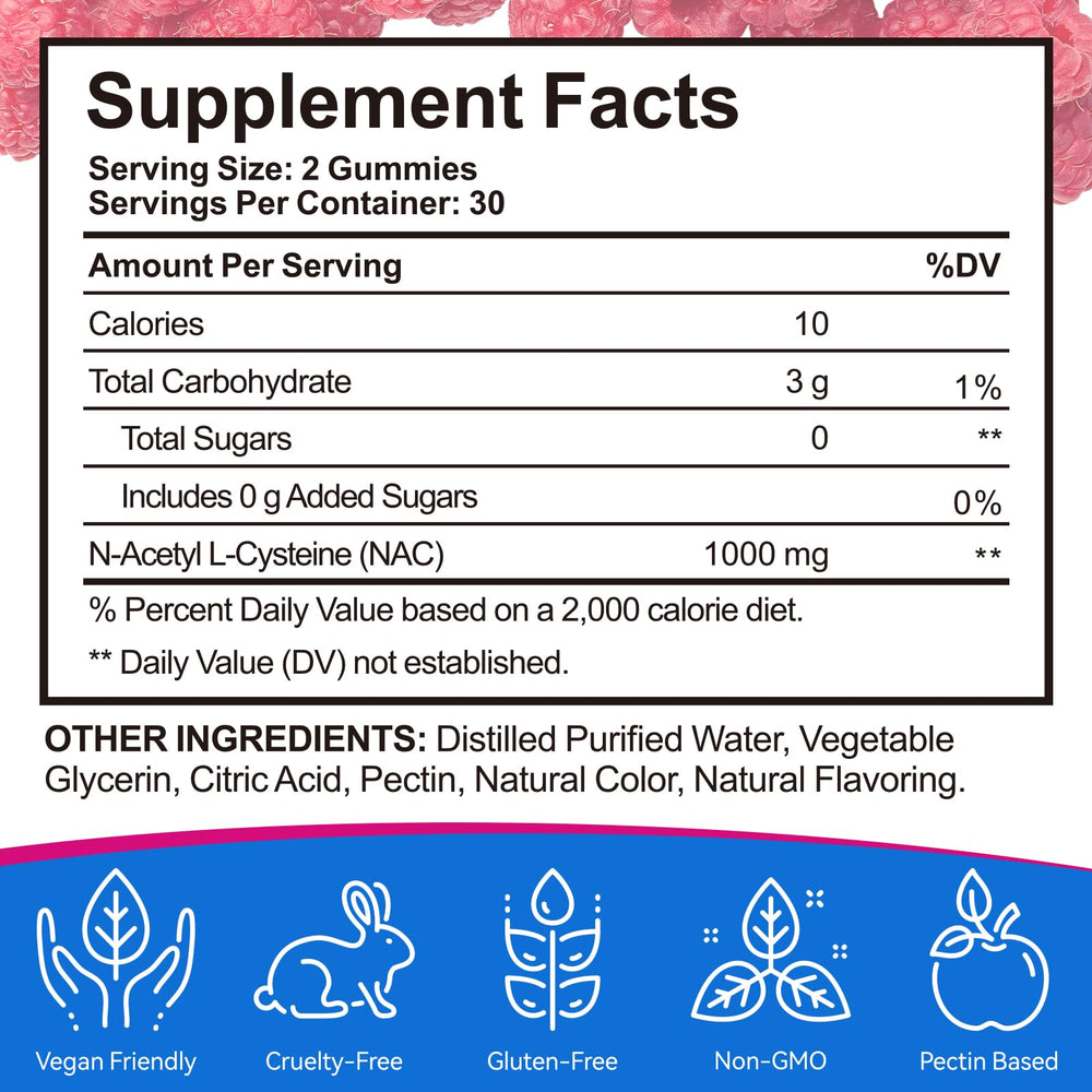 NFILVSYO NAC gummies image showing no sugar formula and natural sweetener